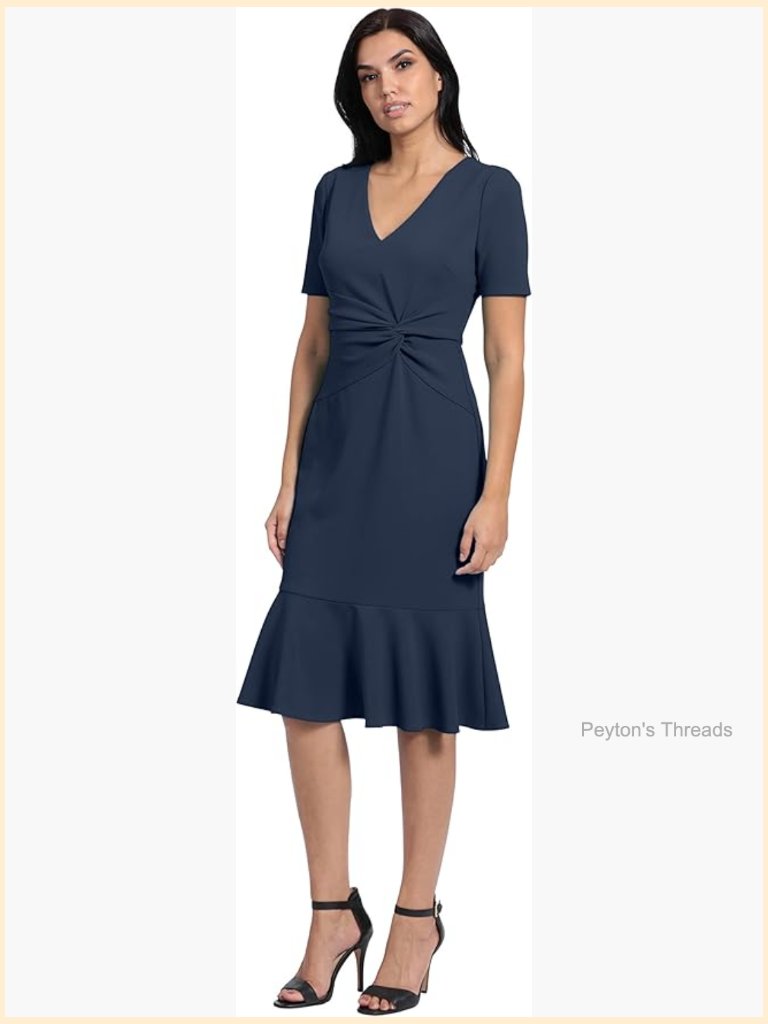 V-Neck Dress With Flounce Hem And Twist Waist